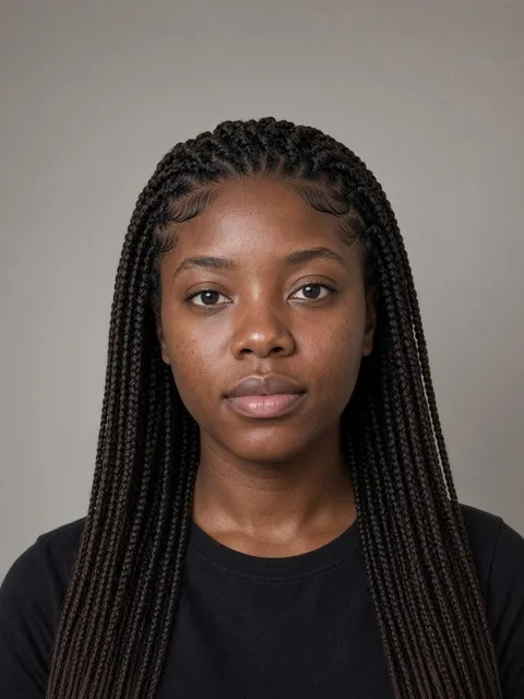 After: knotless braids rendered on the same person