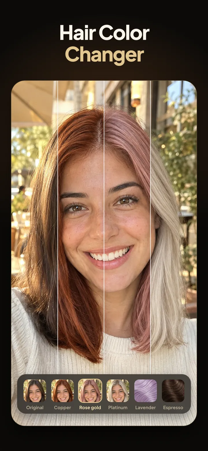 Hairset app screenshot: Hair color changer