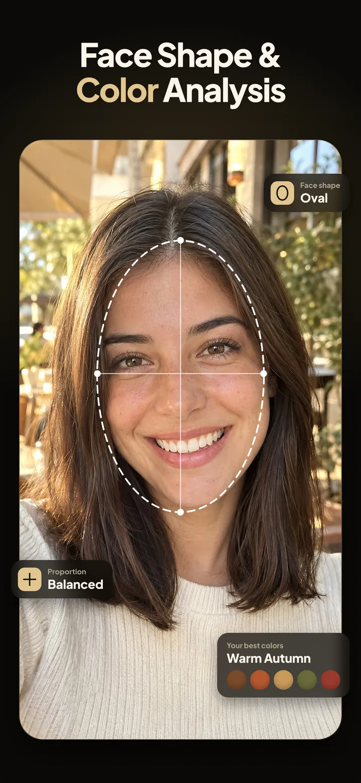 Hairset app screenshot: Face shape & color analysis