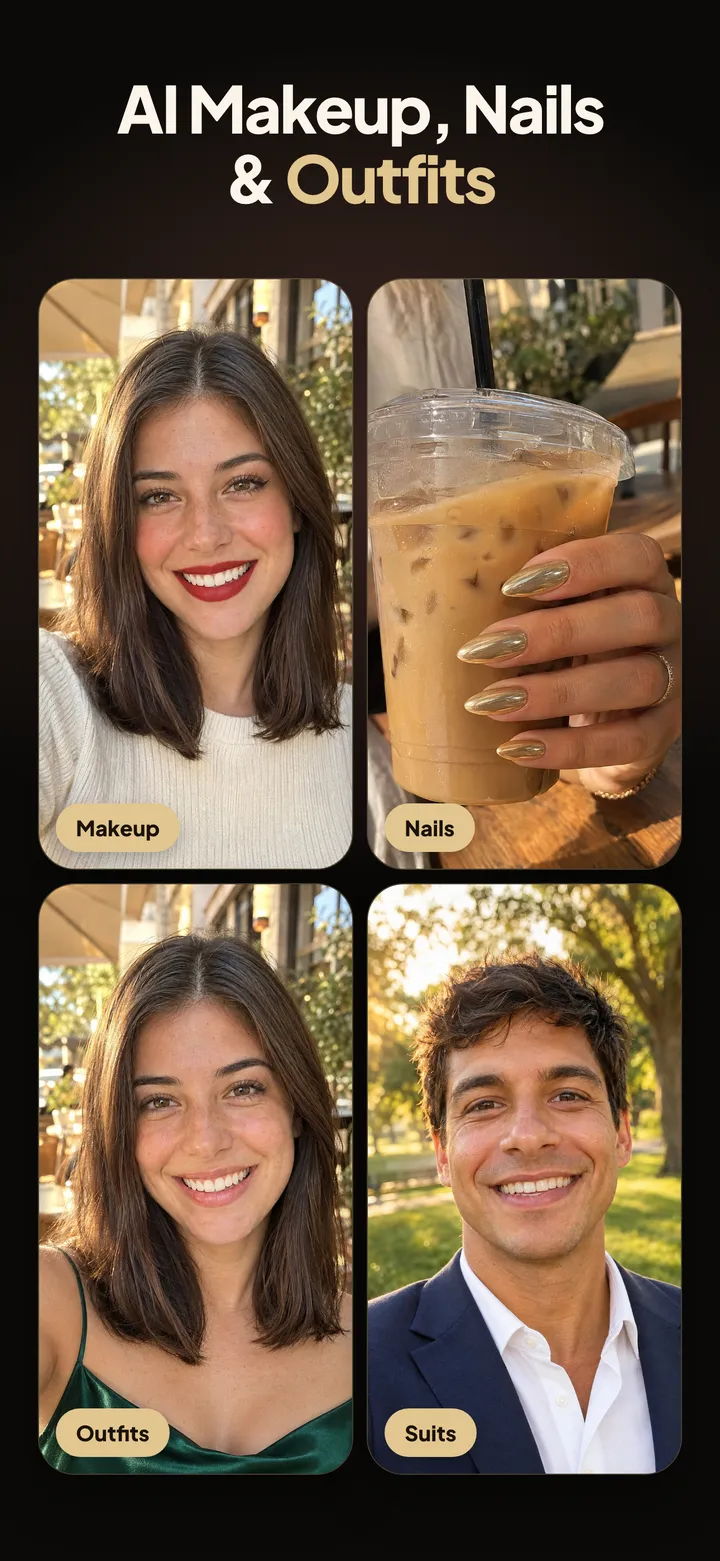 Hairset app screenshot: Makeup, nails & outfits